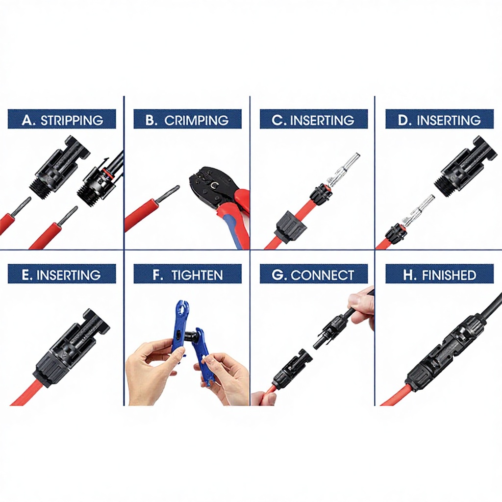 MC4 Photovoltaic Connector Set Solar Plug Red Copper Black Oxide Finish Fully Threaded Tubular Size Model Wj002 Zhejiang
