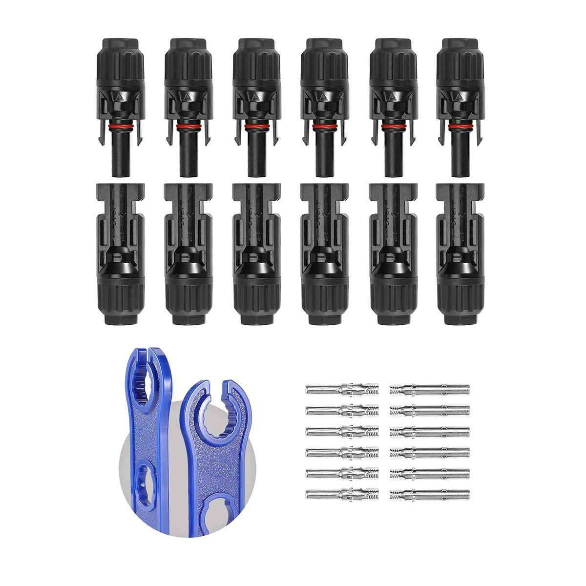 MC4 Photovoltaic Connector Set Solar Plug Red Copper Black Oxide Finish Fully Threaded Tubular Size Model Wj002 Zhejiang