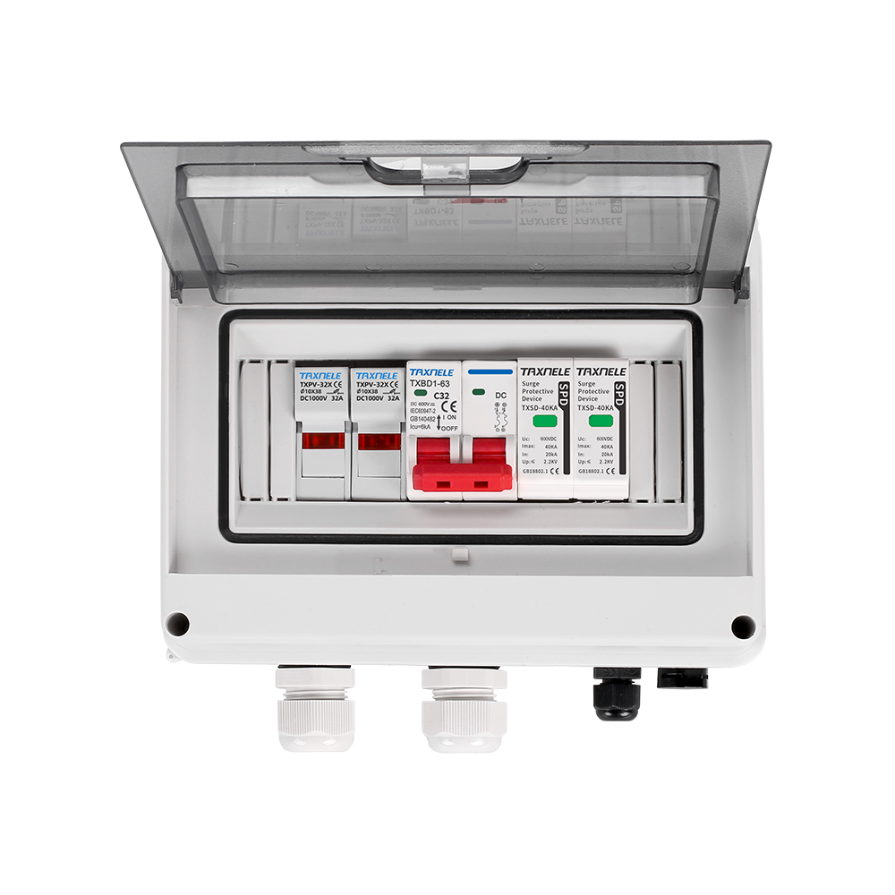 Solar Photovoltaic PV DC Combiner Box Surge Lightning Protection 1 Input 1 Out DC 600V Fuse MCB SPD HT Waterproof Box IP65