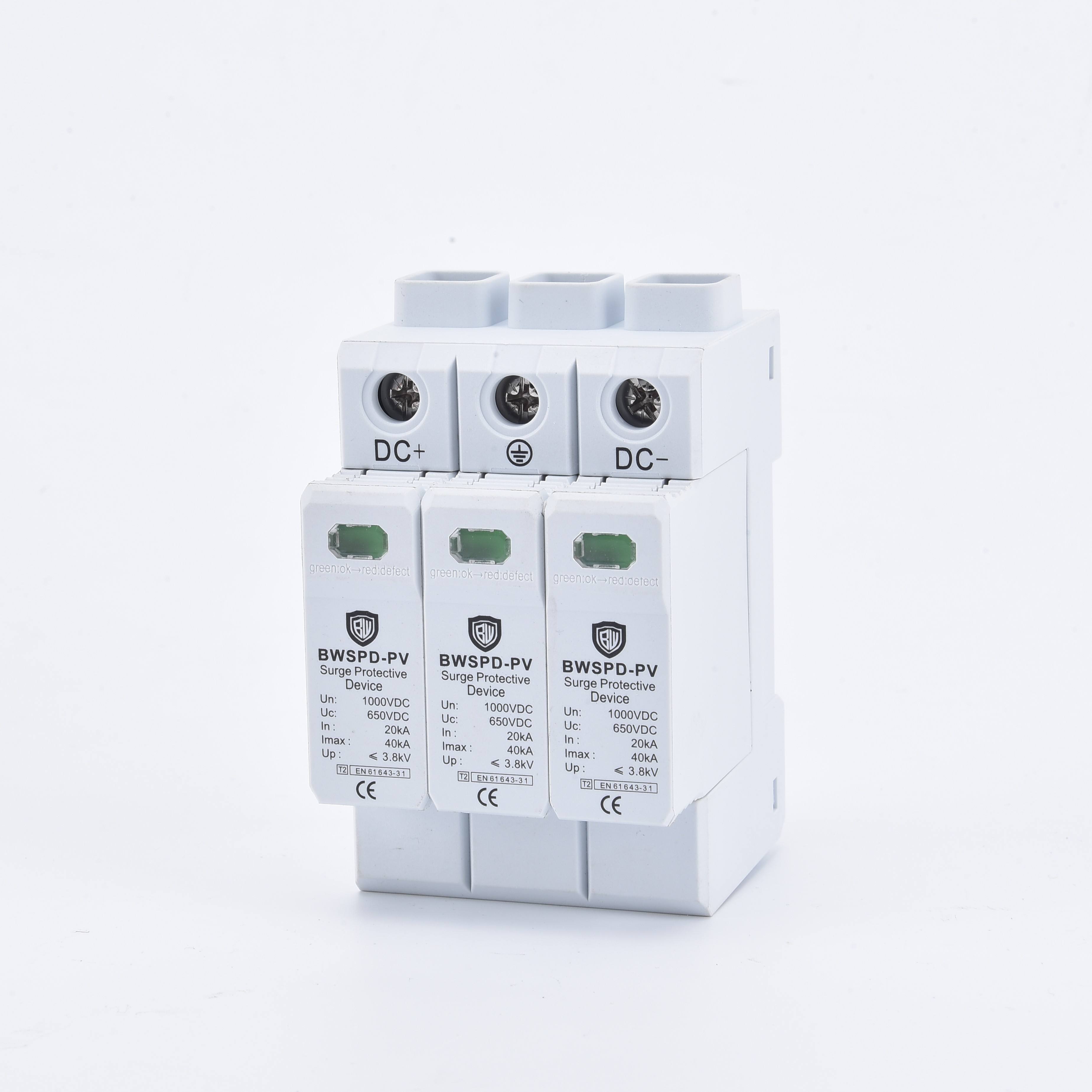 Baiwei 3P 40kA DC 650V Lightning Protection Surge Protector Power Strips Solar System Whole House Electronic Equipment