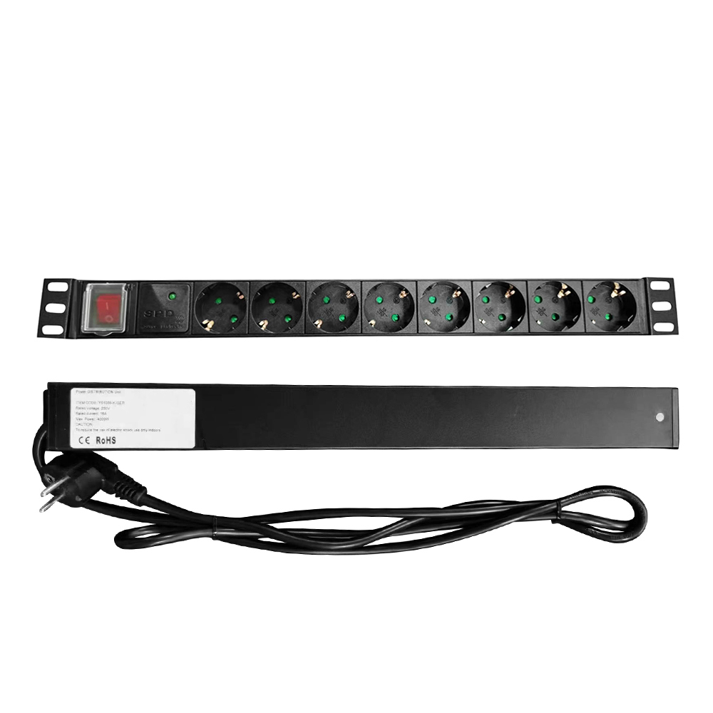 Anti-Aging Rack-Mount 16A 220-250V Surge Protector 8-Socket Industrial Grade Aluminum Alloy Power Distribution Unit Basic PDU