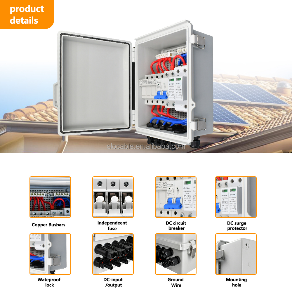 Slocable IP66 Waterproof 500V 1000V 2 4 6 8 10 Strings DC Solar Combiner Box for PV Solar Panel On/off Grid