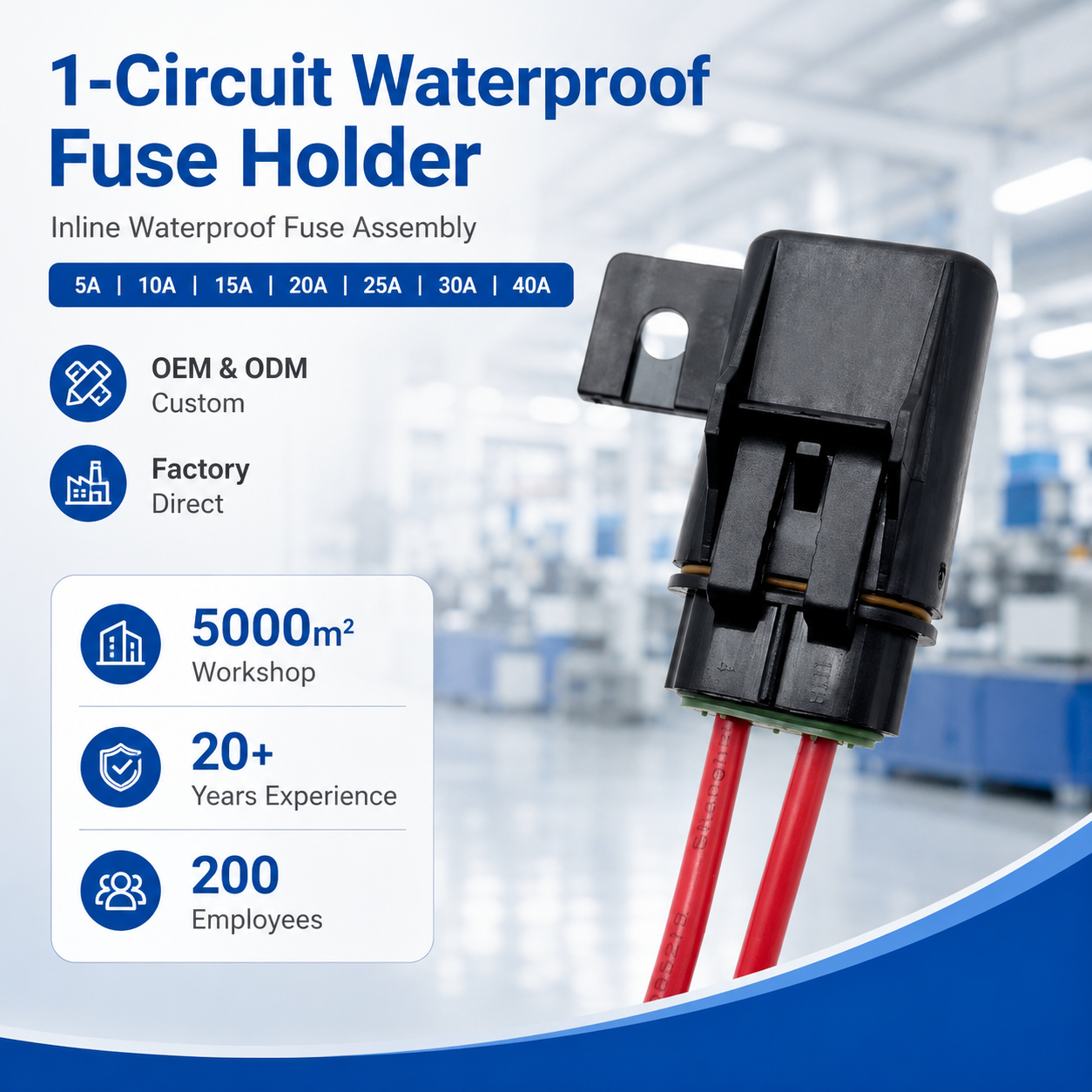Waterproof Inline Fuse Holder 1 Circuit Automotive Fuse Box 12V 24V with Wire Custom OEM ODM