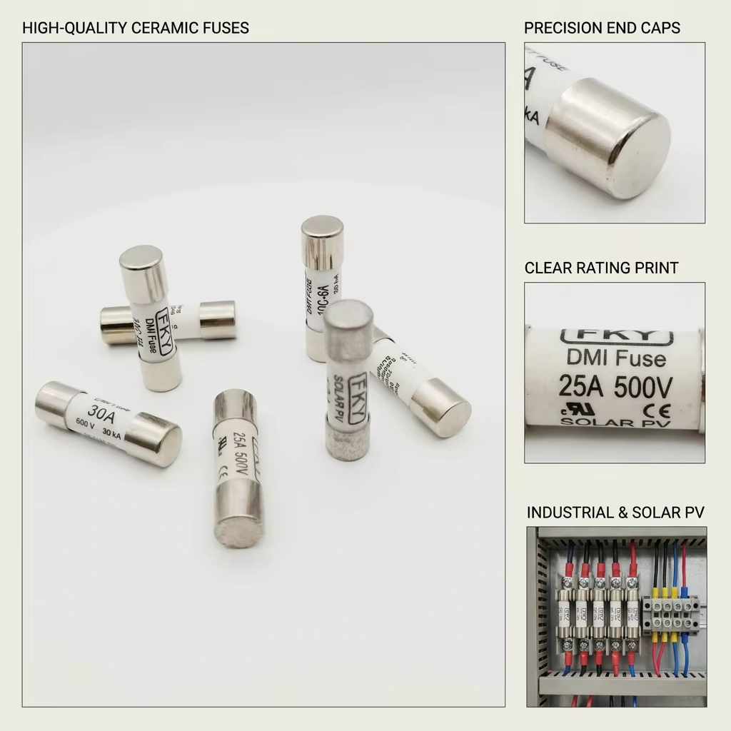 FKY/ANDU 10CH/10H 10*38 Ceramic Cartridge Tube Fuse 63mA~40A 250V~1000V AC/DC High Current High Voltage Quick Break Socket