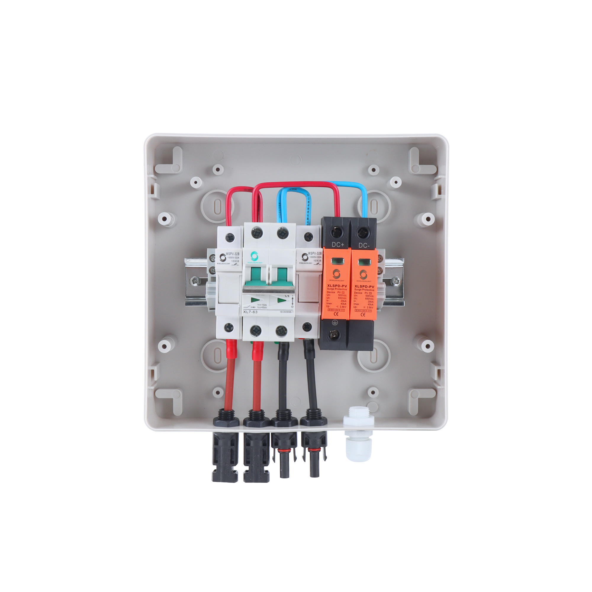 WSDB-PV1/1 IP65 1 in 1 OUT 1 Strings Array 3KW 16A 500V DC Solar PV Array Combiner Box