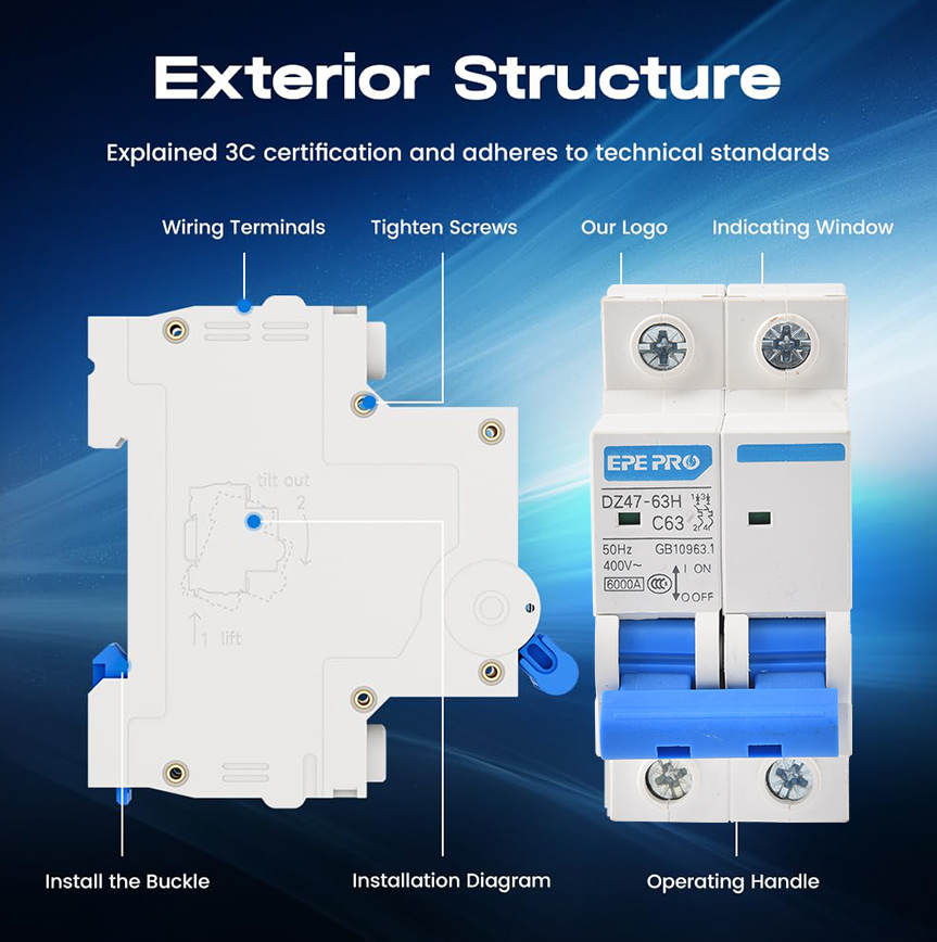 Miniature AC Circuit Breaker DIN Rail Mount Thermal Magnetic Trip Solar AC Disconnect Switch C32 Plastic6A 10A 16A 25A 40A 63A