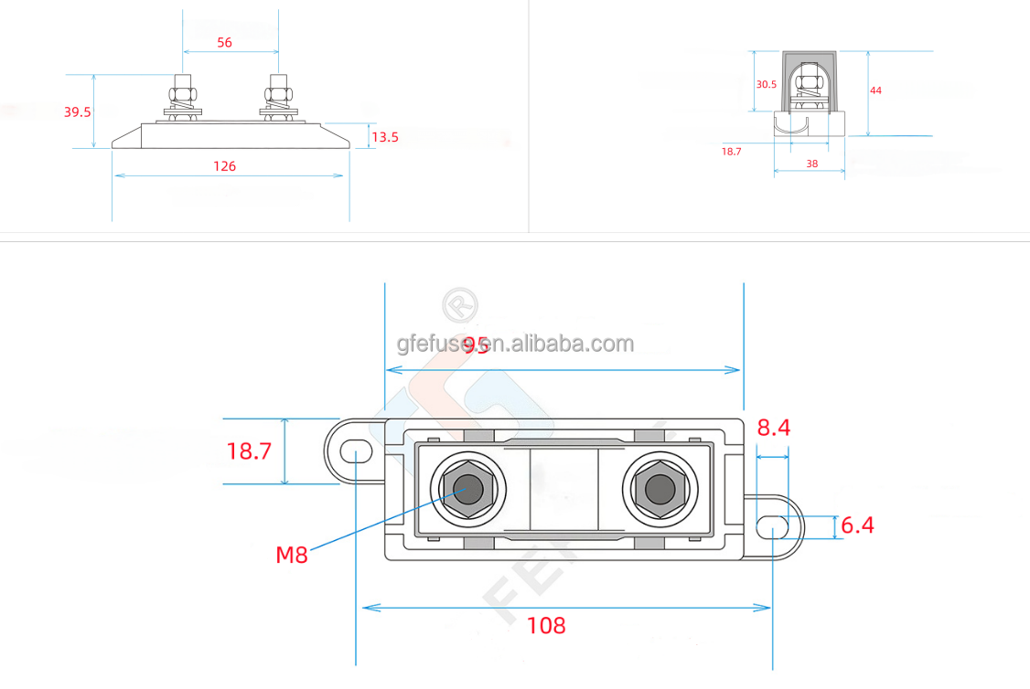 GFEFUSE Automotive Bolt Fuse Holder Dimensions