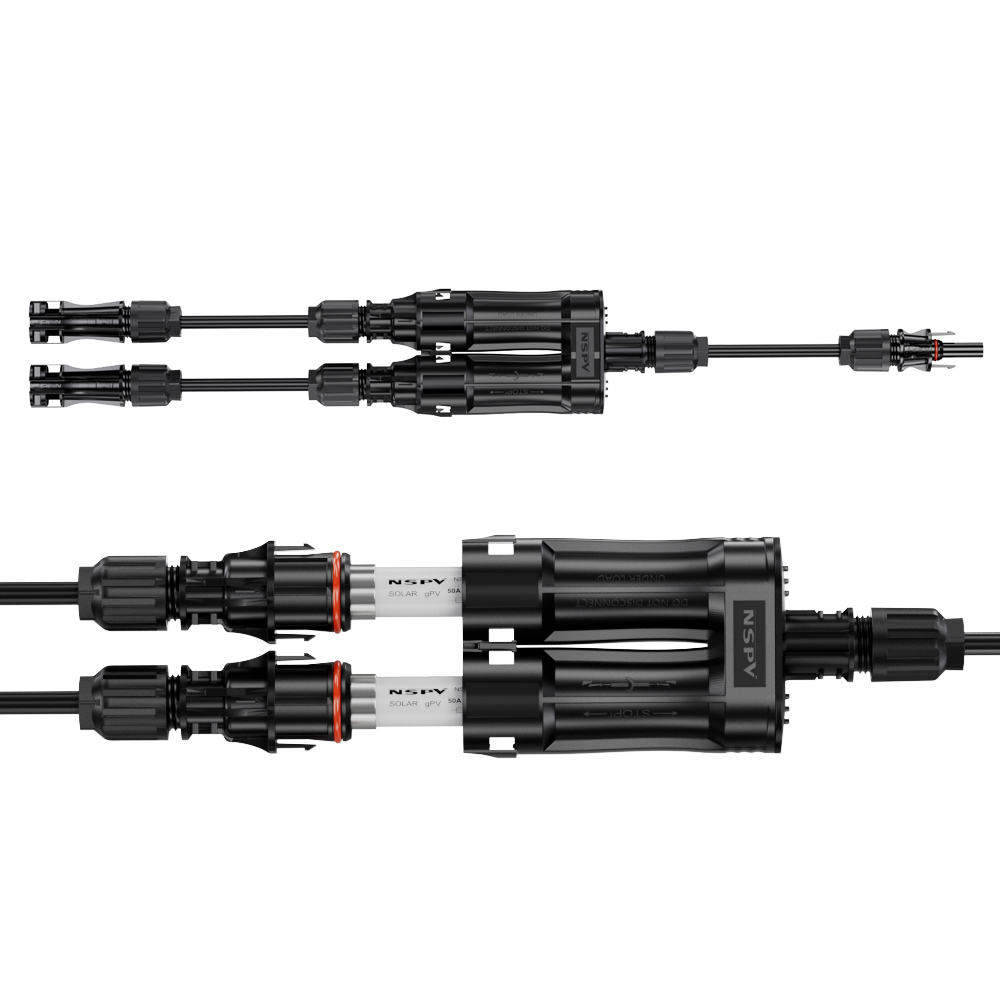 Solar Branch Fuse Connector Y Cable with 25A Copper Fuse Link IP68 Waterproof Mc Connectors 50cm Length
