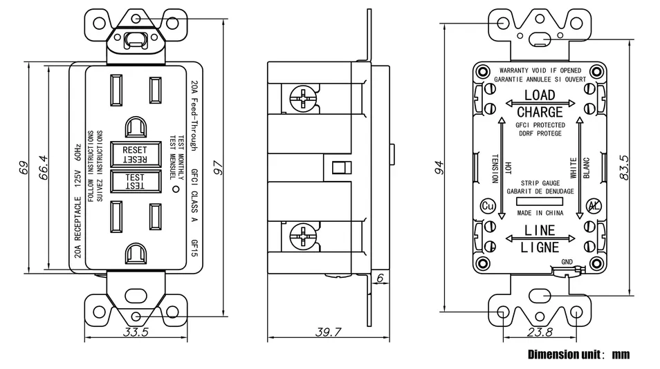 125V 60Hz GFCI Outdoor Electric Outlets Duplex Receptacle Detail 2