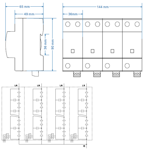 Surge Arrester Dimension and Circuit Diagram