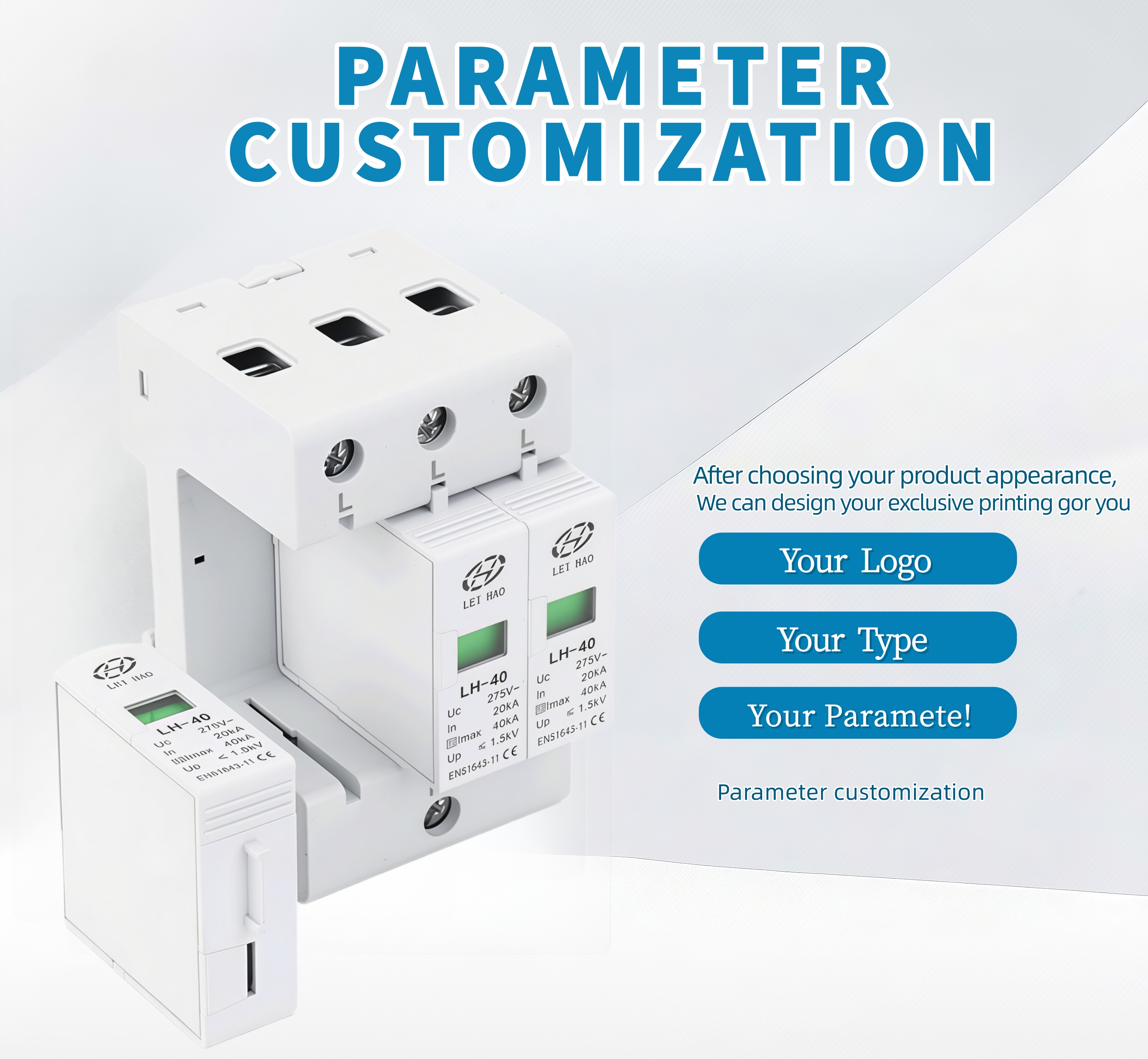 Hot Sale AC Surge Protector Lightning Arrester Industrial DC SPD 275V Type 1 Type 2 20KA 40KA 3P Surge Protection Device