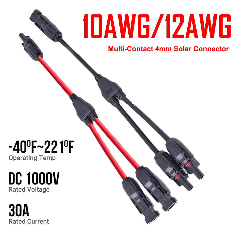 Hot Sale 1000V 30A IP67 Y Branch Solar Energy PV Panel Connector Cable PPO Material 10AWG 2 in 1 Y3 1-to-2 3Way for Solar Power