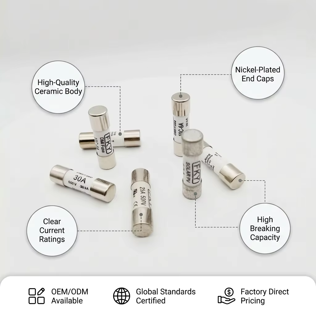FKY/ANDU 10CH/10H 10*38 Ceramic Cartridge Tube Fuse 63mA~40A 250V~1000V AC/DC High Current High Voltage Quick Break Socket