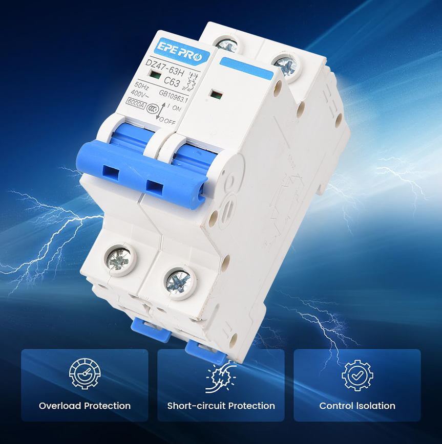 Miniature AC Circuit Breaker DIN Rail Mount Thermal Magnetic Trip Solar AC Disconnect Switch C32 Plastic6A 10A 16A 25A 40A 63A