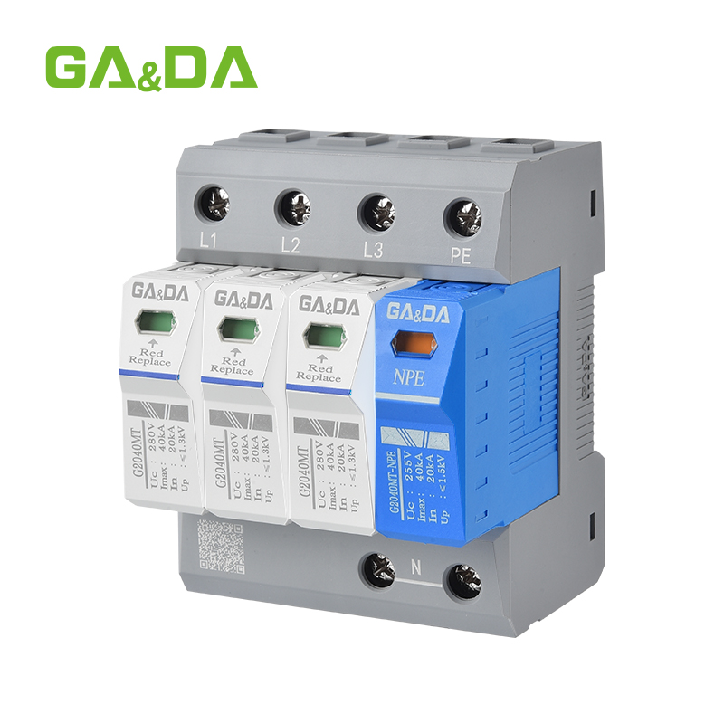 Whole House 3P+N AC Surge Protector 20-40kA 280V DIN Rail Mount T2 Power Guard Lightning Protection CE Certified