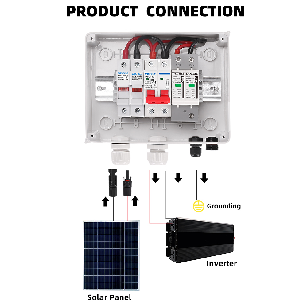 Solar Photovoltaic PV DC Combiner Box Surge Lightning Protection 1 Input 1 Out DC 600V Fuse MCB SPD HT Waterproof Box IP65
