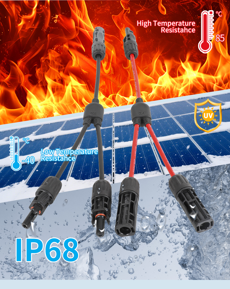 PV005-2T1 2 in 1 Solar Y Branch Connector 30A Solar Panel Connector Ip68 3 Pins Waterproof Pv Connector
