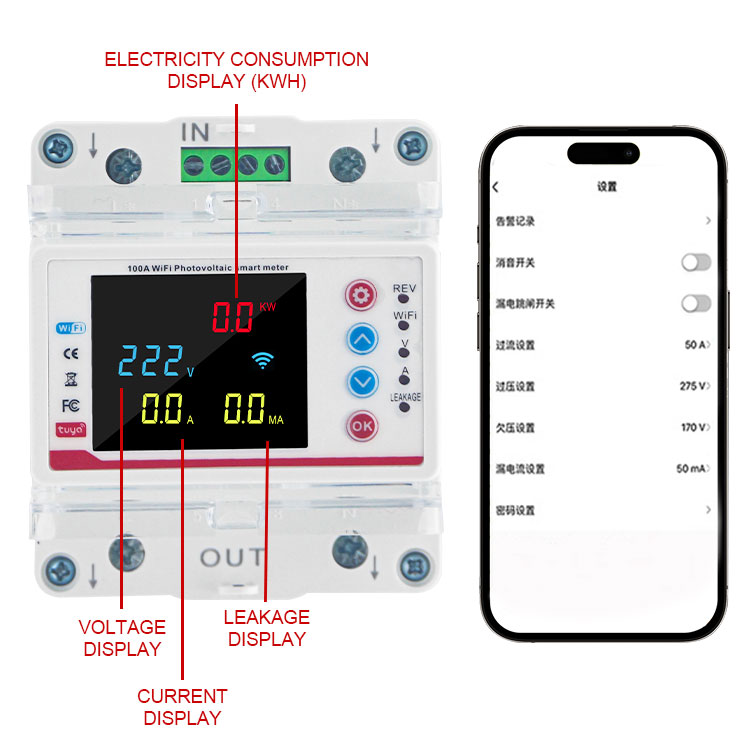 Tuya Smart Home WiFi Single Phase AC Circuit Breaker Remote Control PV Metering LED PC Din Voltage Protector MCB Switches