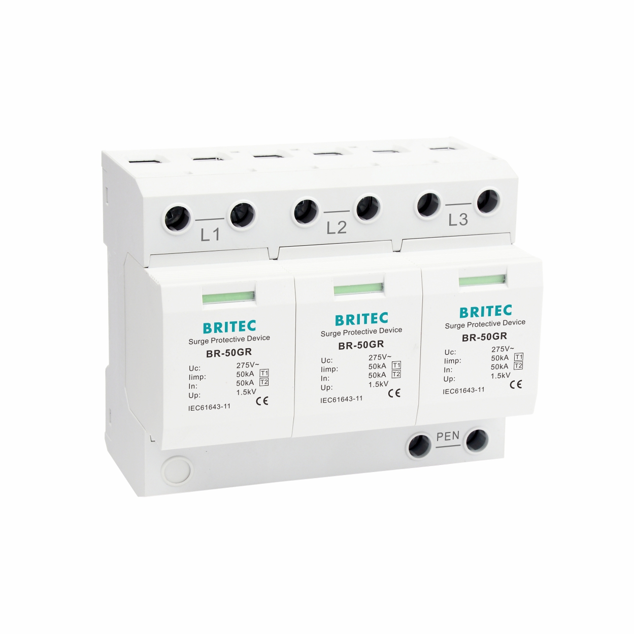 BR-50GR 3P Lightning Arrester Whole House Electrical Equipment Surge Protector Industrial Surge Protection Device
