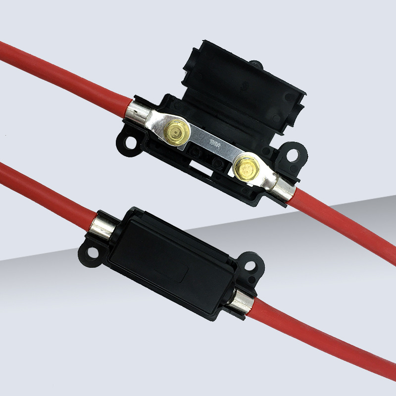 80A 100A Inline Maxi Blade Fuse Holder IP65 Waterproof 8AWG Oxygen-Free Copper Wire Automotive High Current 24V DC Fuse Box for