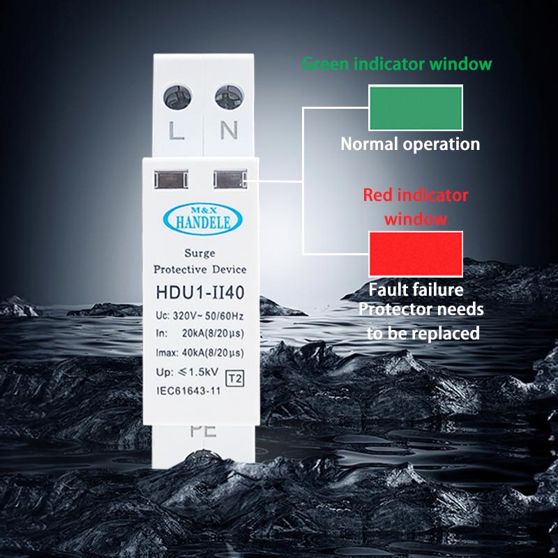 HANDELE Low Price Good Quality T2 TYPE2 1P+N 2P 20KV DC 385V Single Phase SPD Surge Protective Device CE Certified 40000A