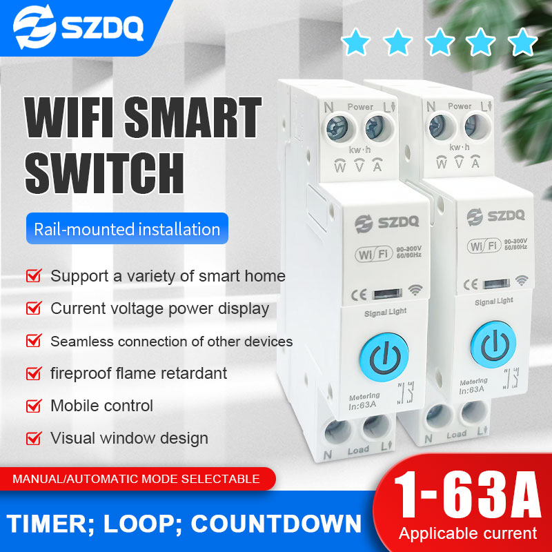 Smart Home Life Mini MCB 1P WIFI Smart Switch 0-63A Energy Meter & Kwh Metering Monitoring Circuit Breaker Timer Relay