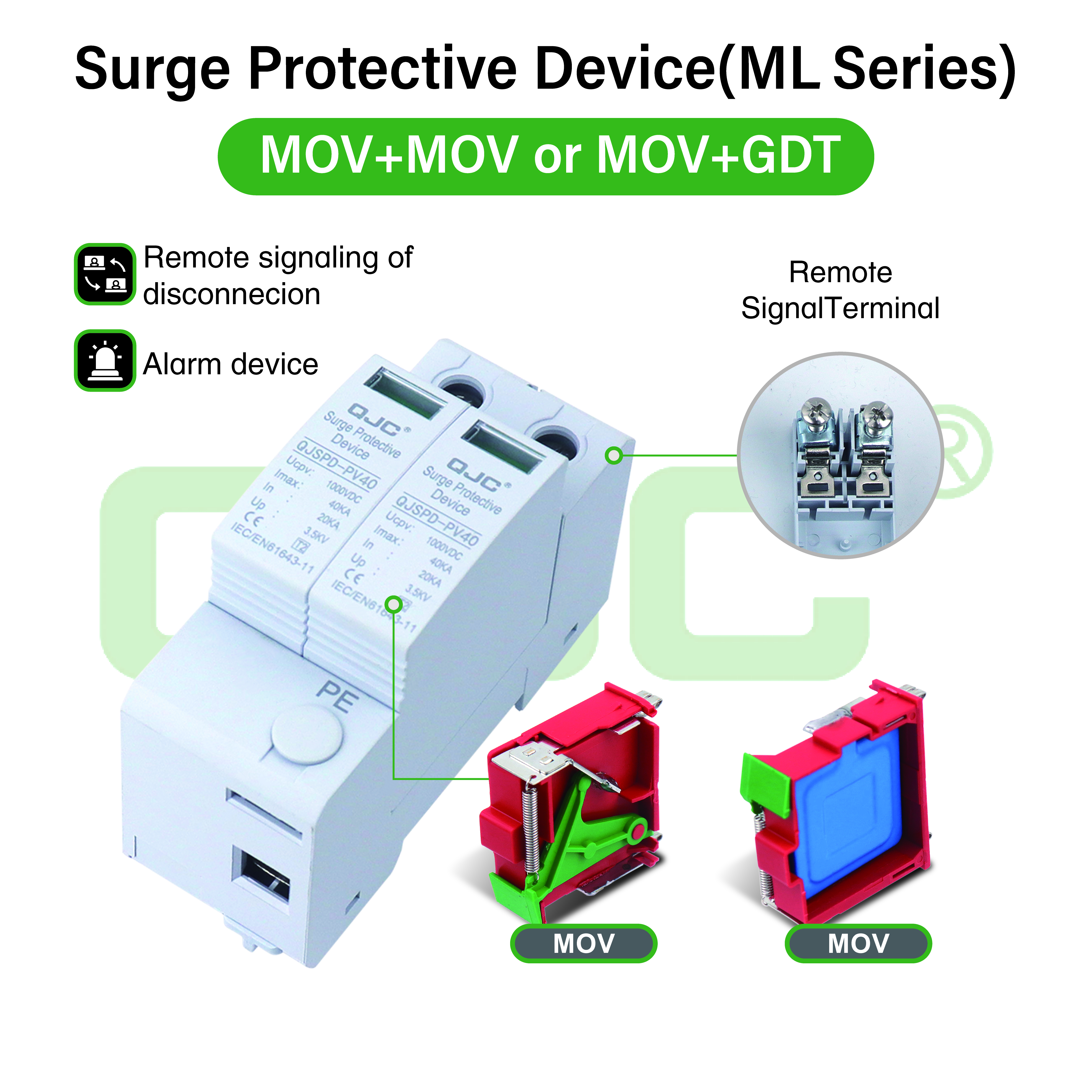1000V DC Surge Protector for Photovoltaic Combiner Box, 40KA Whole House SPD
