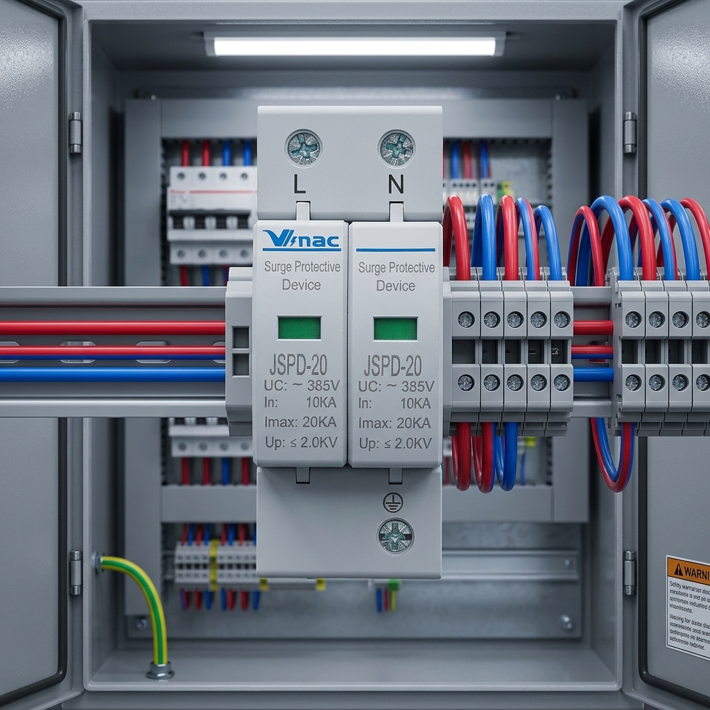 SPD 2P Surge Circuit Protector 20KA-60KA 220V-385V AC Industrial Copper Whole House T2 Lightning Protection