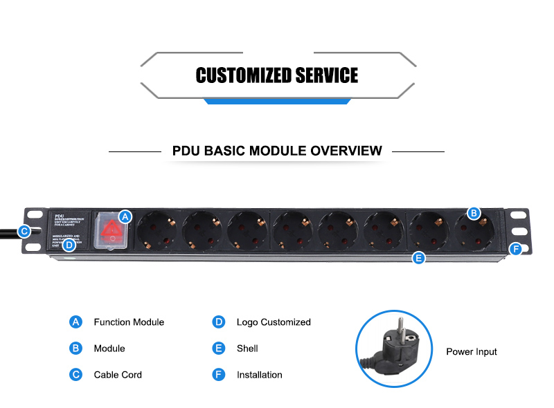 19 Inch C13 8 Way IEC PDU With Switch Surge Protector Anti Pull-off Socket Aluminum Alloy Black 125A Power Distribution Unit