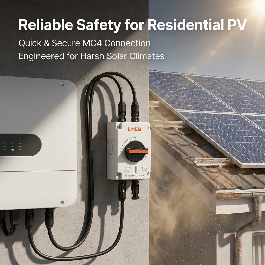 PV Solar DC Isolator Switches Outdoor Weatherproof 4P Isolation Switch DC1200V 32A Photovoltaic DC IP66 Plastic Material