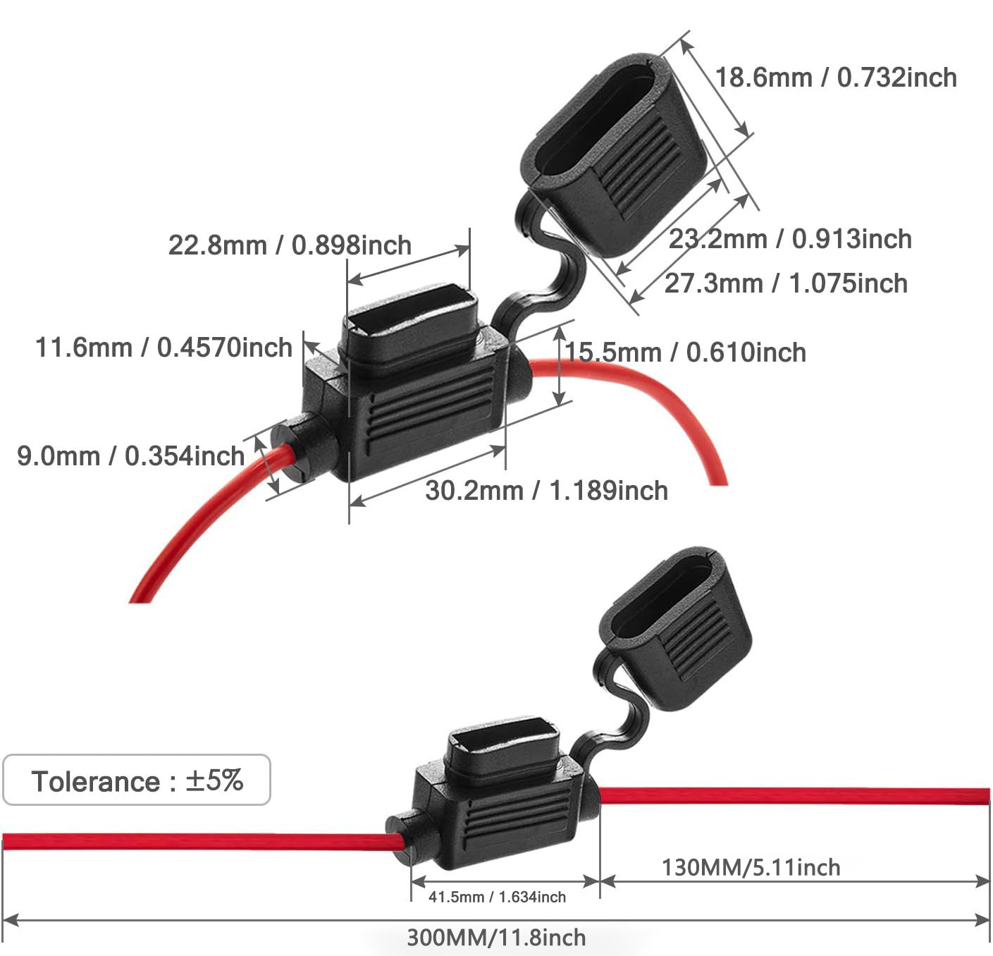 18AWG Waterproof Fuse Holder for Automotive Inline ATC/ATO Fuse Block with 10-18AWG Copper Wire in Stock