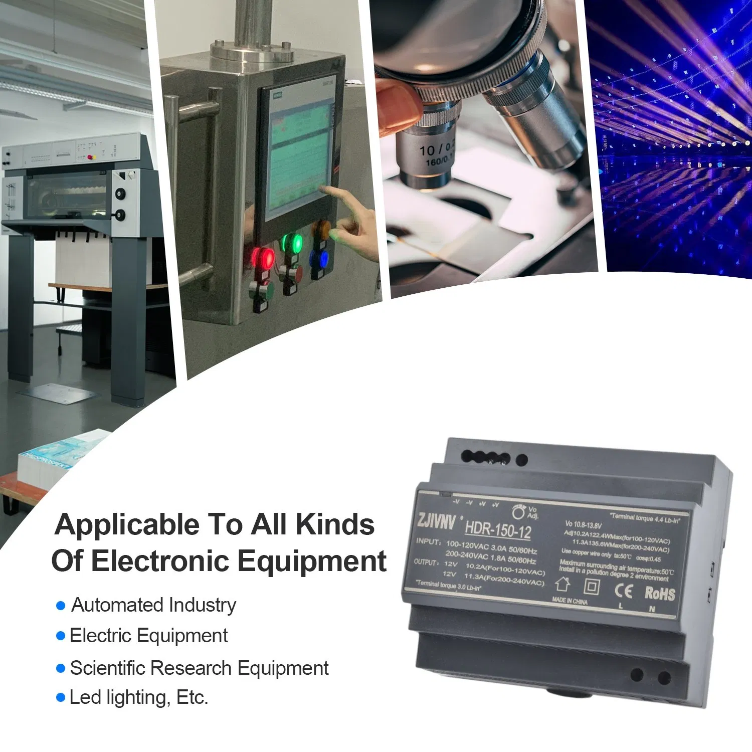 15W 30W 60W 100W 150W Hdr Series Switching Power Supply DIN Rail AC-DC 12V 24V 36V 48V SMPS for Industrial Equipment Hdr-15 Hdr-30 Hdr-60 Hdr-100 Hdr-150