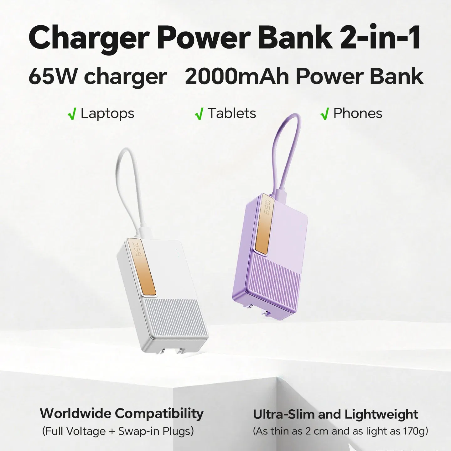 Space Saving Voltage Protection Power Delivery 65W GaN Pd Wall Plug Charger for Fast Charging