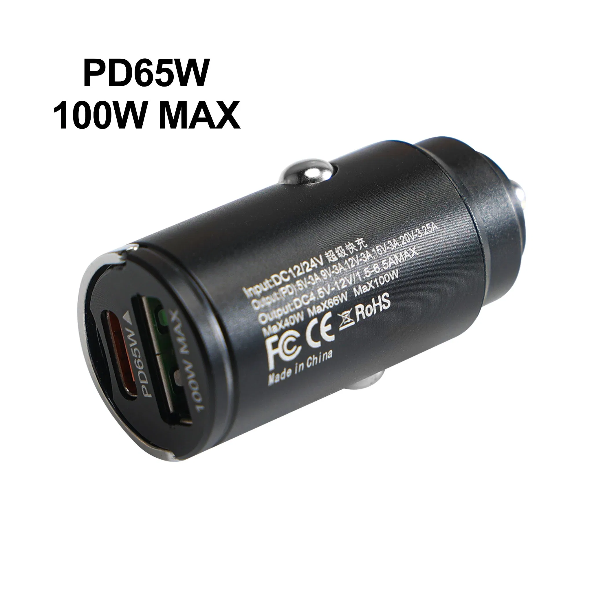 100W Mini Dual USB C a Pd Car Charger Fast Charging for Phone Laptop Cigarette Lighter Adapter