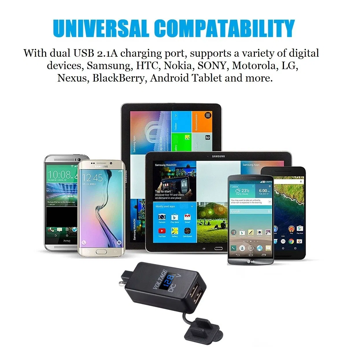 Motorcycle Waterproof Dual USB Charger 2.1A SAE to USB Adapter with Voltmeter