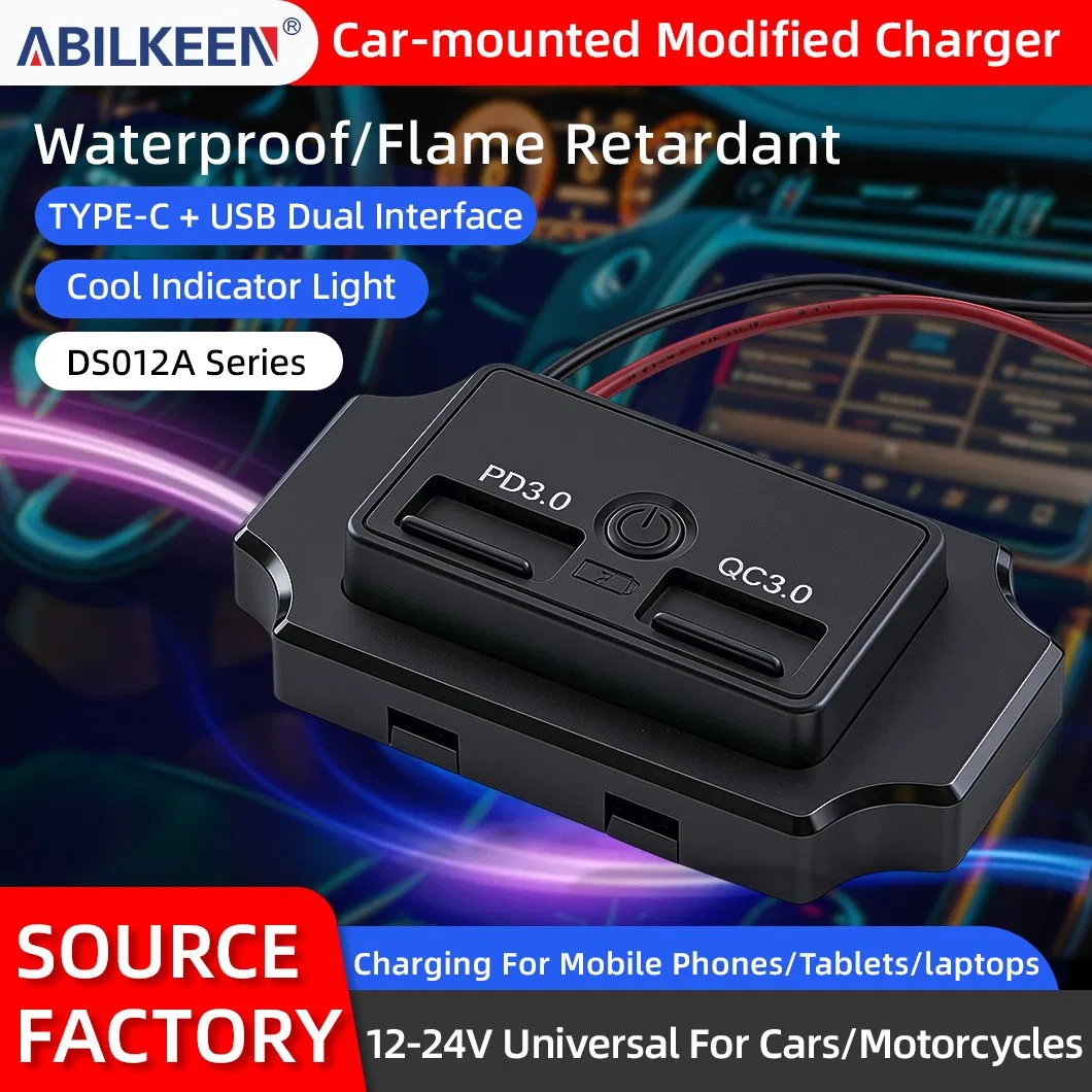 Dual USB Car Charger Pd3.0 QC3.0 12-24V Waterproof Switch