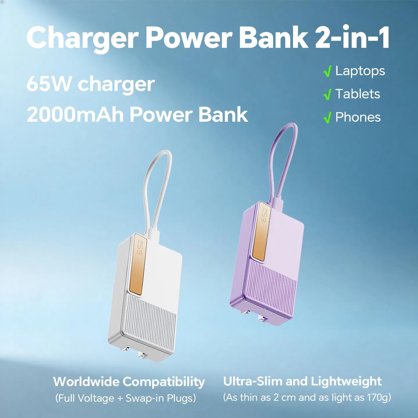 Quality Assured Wall Plug Power Delivery 65W GaN Pd Uninterruptible Charger for Office Work