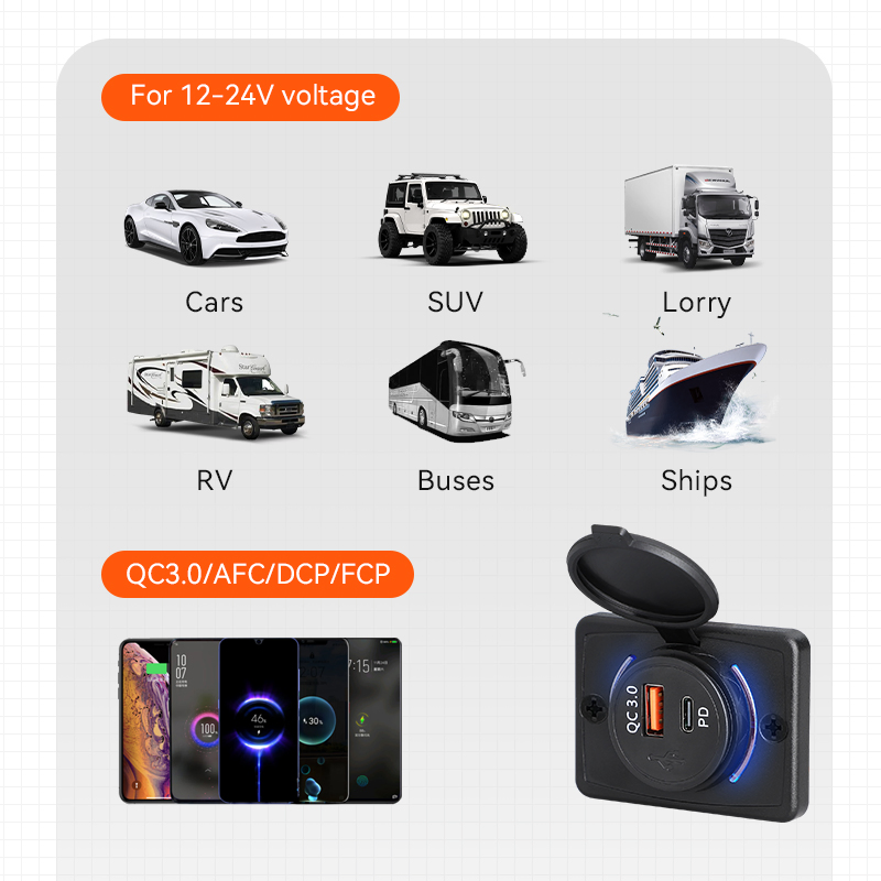 OEM Bus USB Charger 12V – Custom Dual Port Fast Charging Type-C &amp; USB-a for Luxury &amp; Tourist Buses