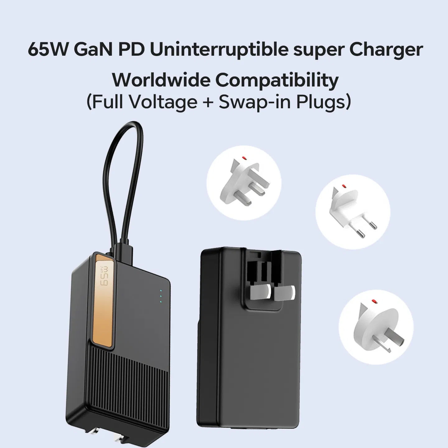 Versatile Use Portable Design Power Delivery 65W GaN Pd Wall Plug Charger for Tablets