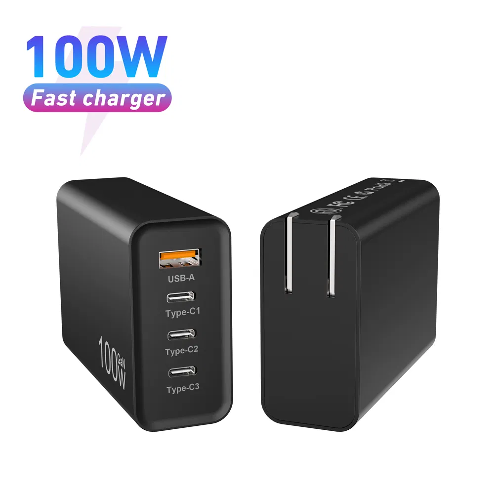 GaN 100W Pd Fast Adapter Mobile Phone Charger UK Plug 4 Ports 100W Black GaN Charger