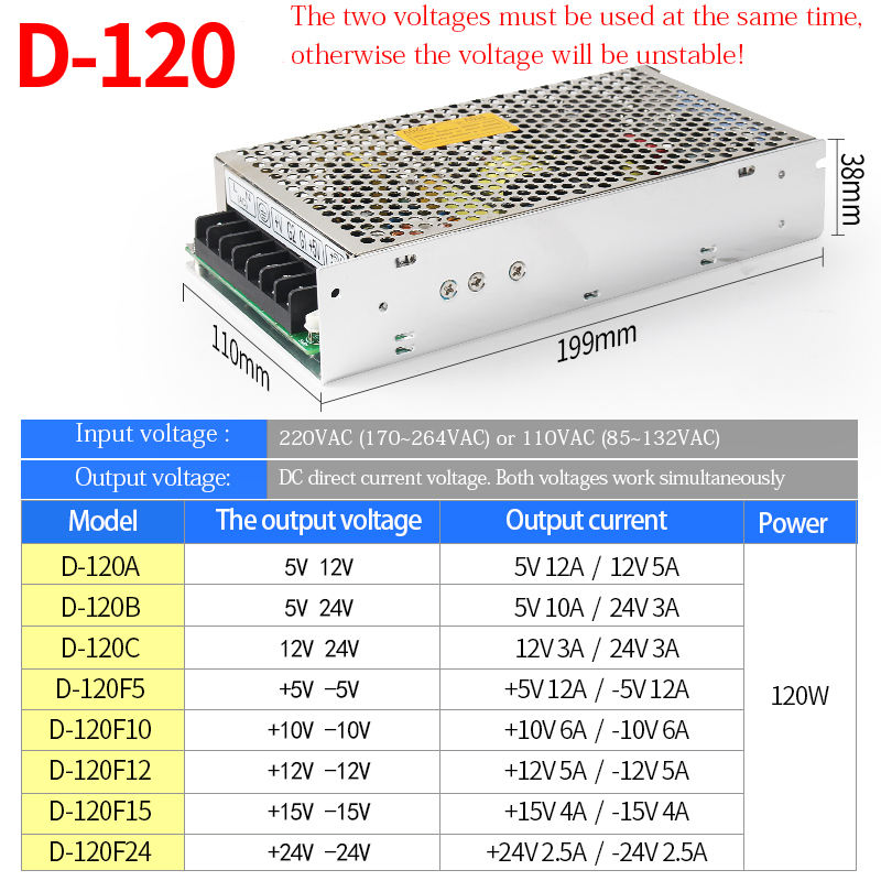 D-120A 5V 12A 12V 5A SMPS Mode Switching Power Supply Industrial Power Supply CCTV Power Supply