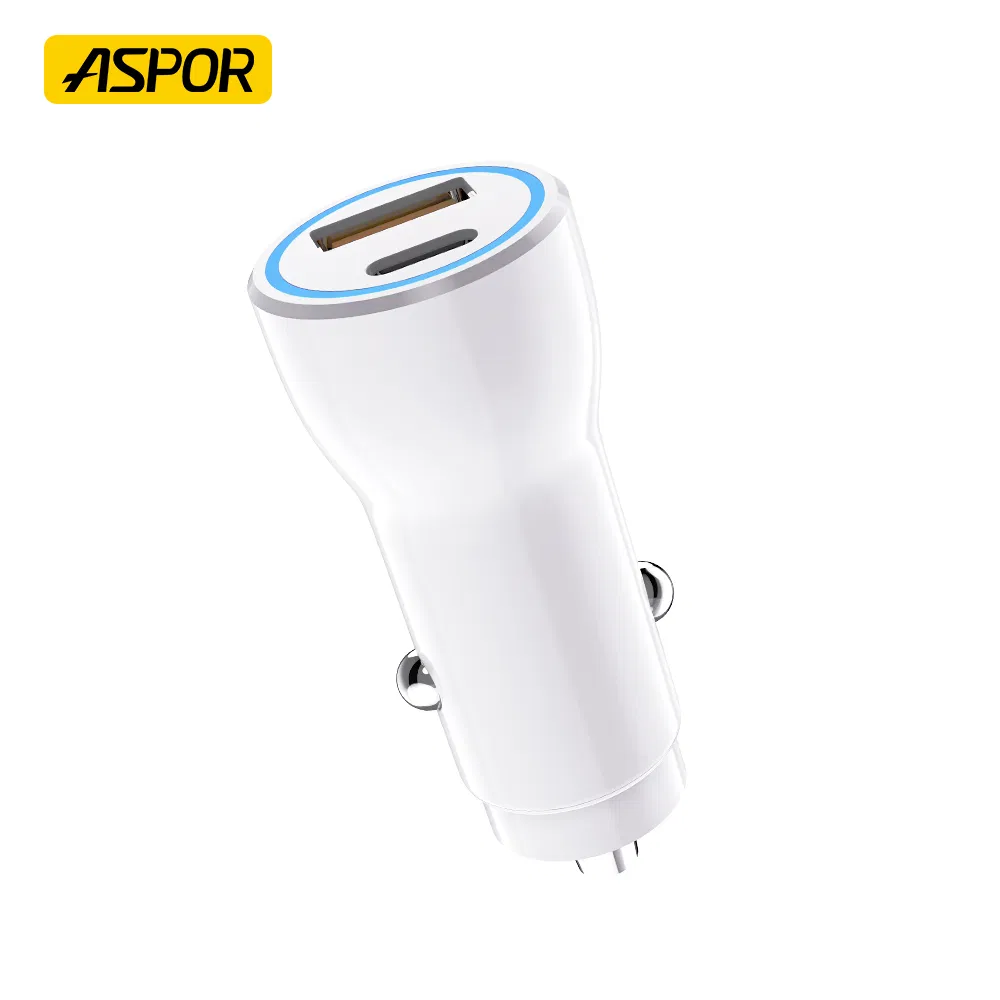 Aspor A910 Pd 38W Fast Charging Car Charger Adapter Type C USB Dual Port Mobile Car Chargers