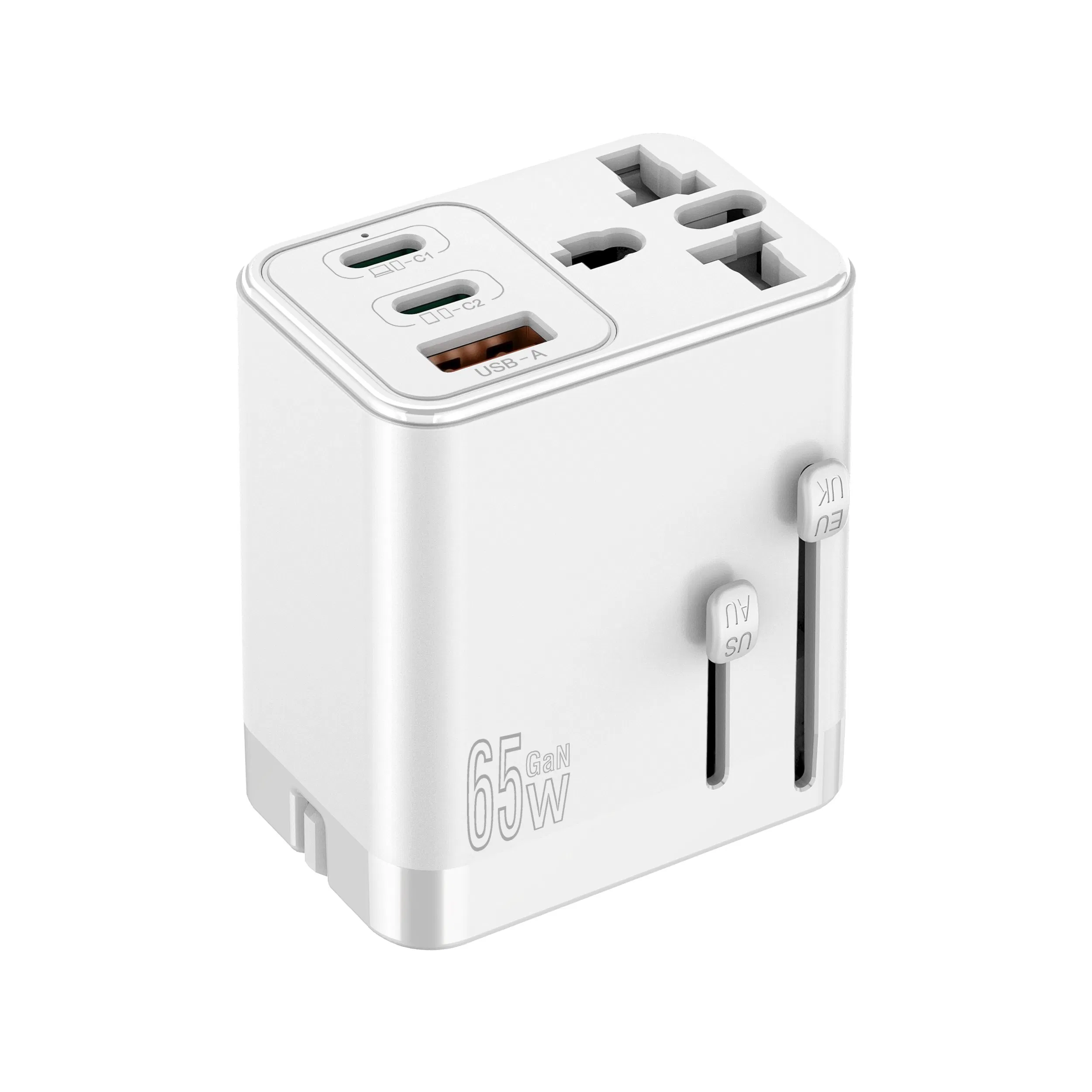 New 65W GaN World Travel Adapter Charger 4-Port Fast Charging Foldable Plug