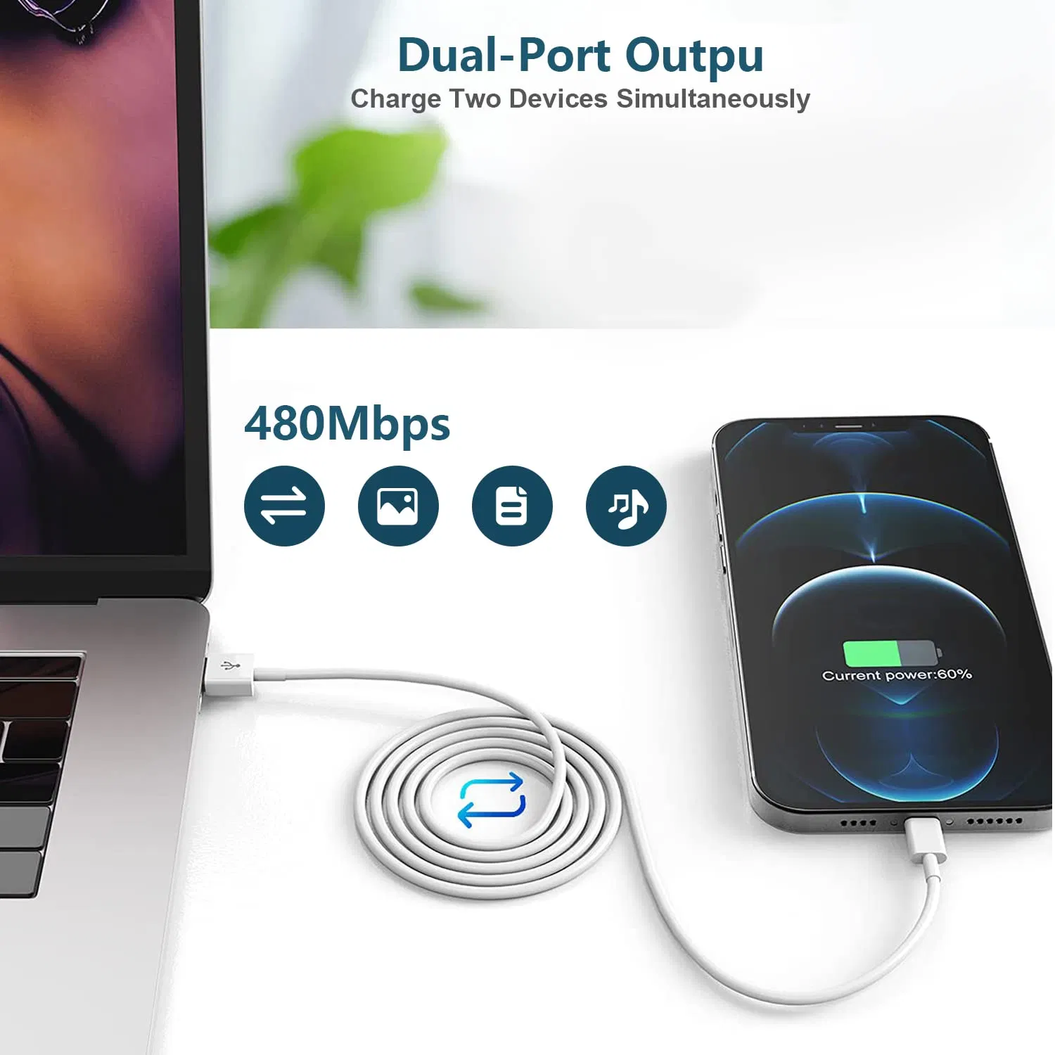 Reinforced Durable Mfi Certified Lightning Charging Cable USB Data Wire