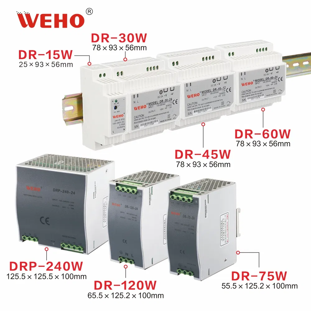 Ndr Series DIN Rail Industrial Switching Power Supply High Efficiency 75W 120W 240W 480W AC to DC Constant Voltage SMPS Power Supply
