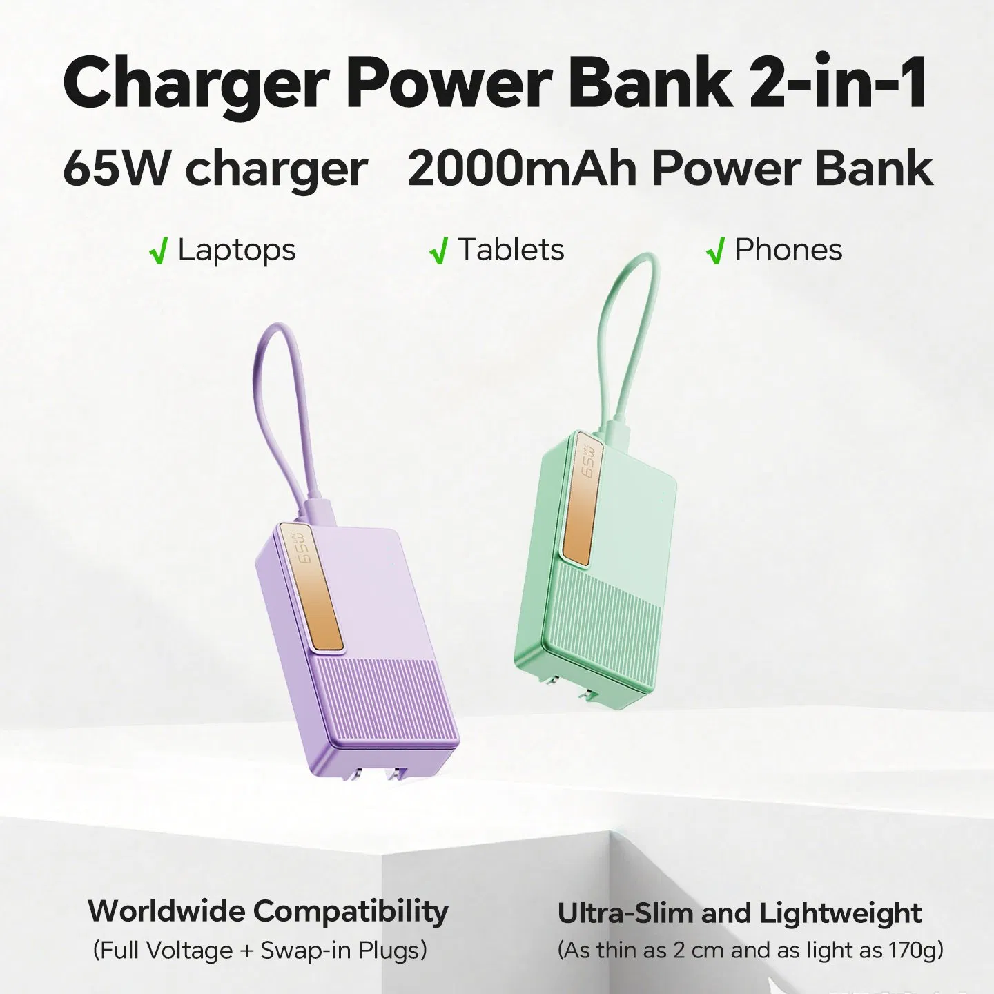 Power Bank Temperature Control Power Delivery 65W GaN Pd Power Charger for USB Devices