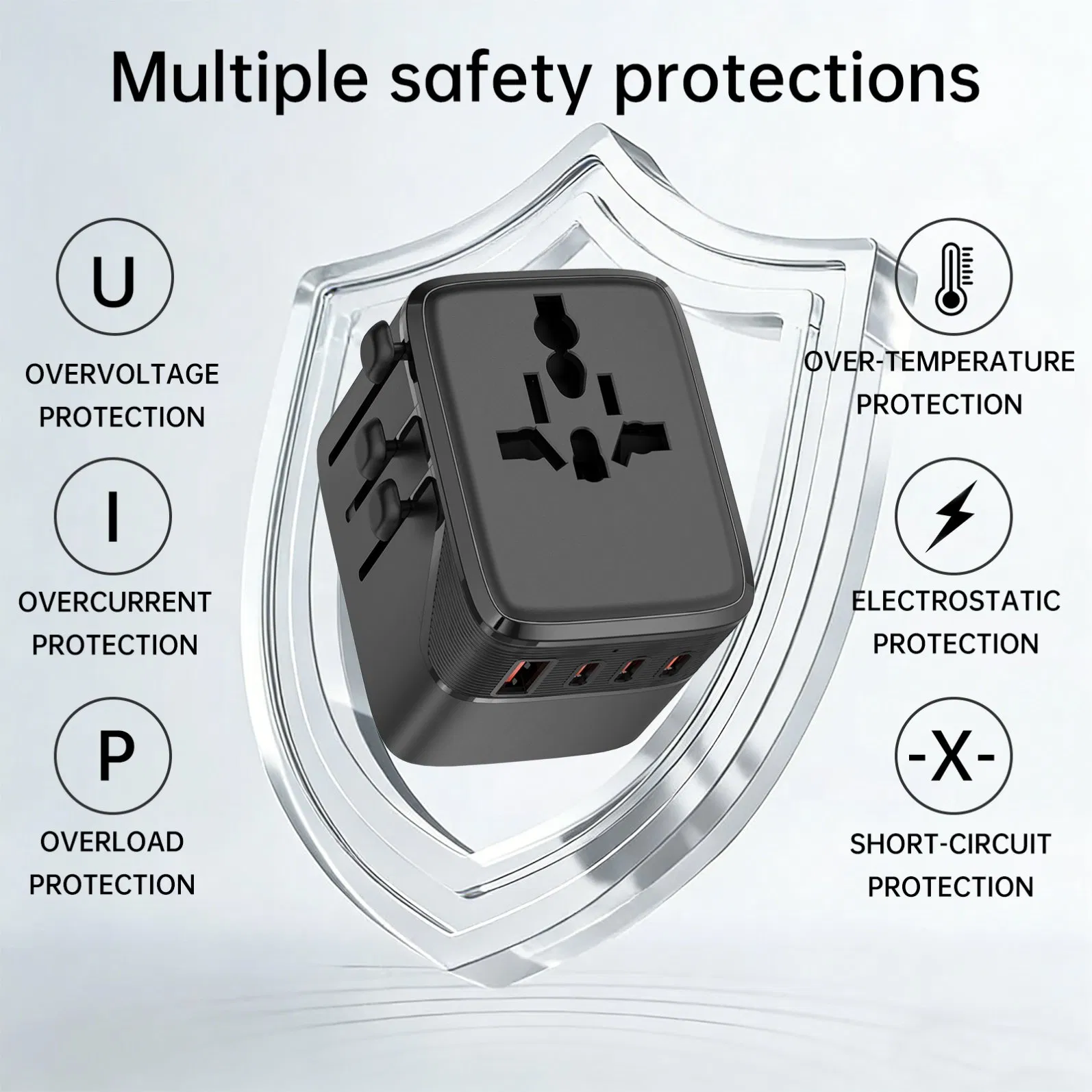 20W GaN World Travel Adapter Charger 3-USB-C 1-USB-a EU Us UK Au