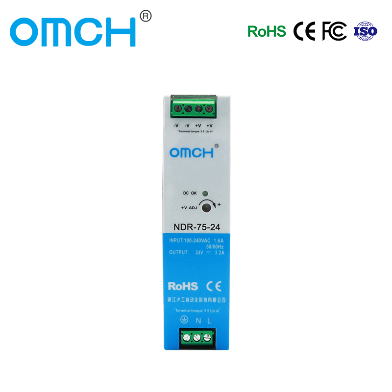 Omch High-Efficiency Ndr-75 Series DIN-Rail Switching Power Supply 12V 24V