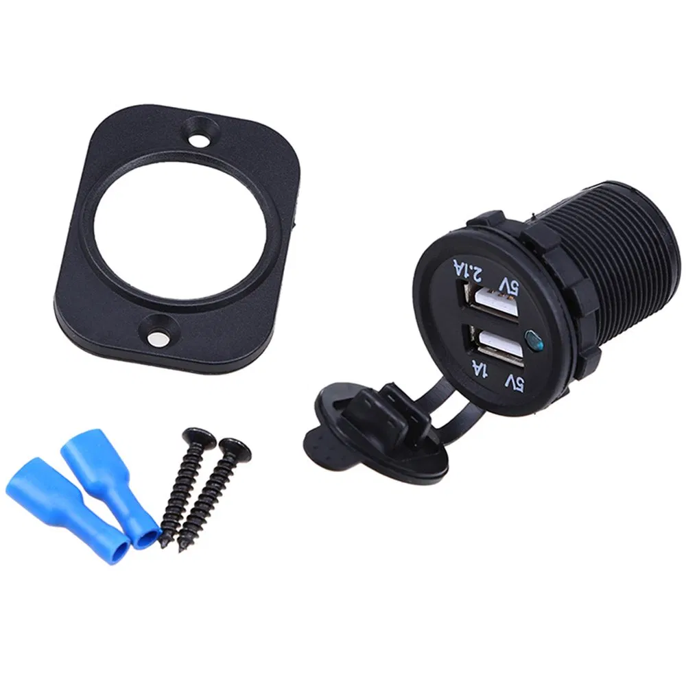 Dual USB Car Charger with Panel Waterproof Power Adapter Socket Outlet for Vehicle Boat Truck Motorcycle
