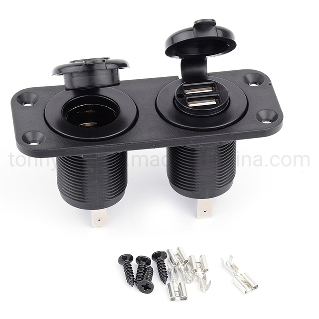 12V 24V 3.4A Dual Socket Car USB Charger Adapter Port Kit Waterproof Cigarette Lighter with Mounting Panel